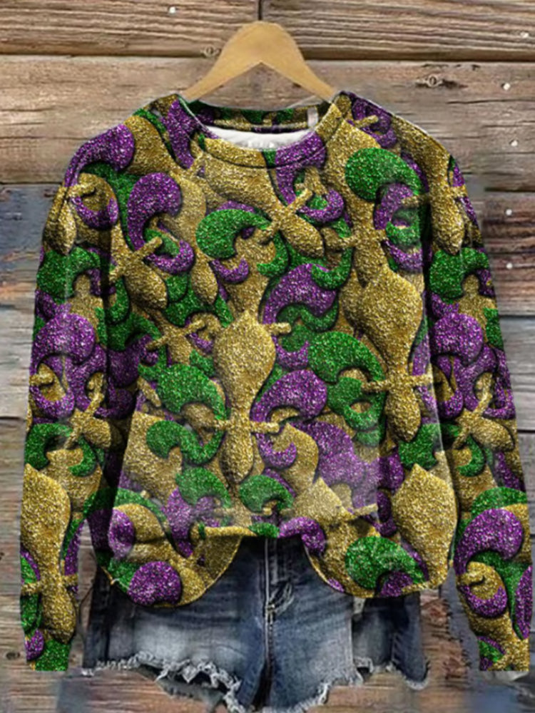 Comstylish Women's Mardi Gras Art Print Casual Sweatshirt