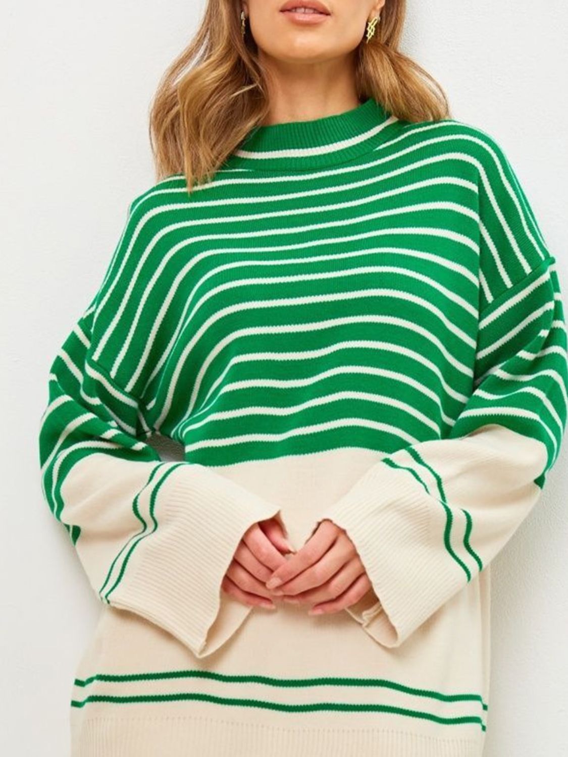 Manuela® | Striped long-sleeved sweater with stand-up collar