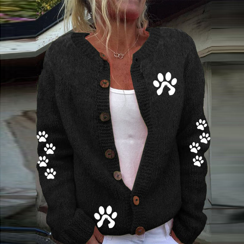 Comstylish Cute Paw Print Long Sleeved Knitted Cardigan