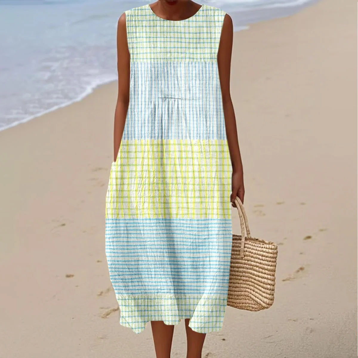 Women's Vintage Abstract Geometric Art Linen Vest Dress artswardrobe