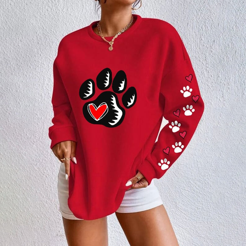 Comstylish Women's Dog Paw Print Crew Neck Casual Sweatshirt