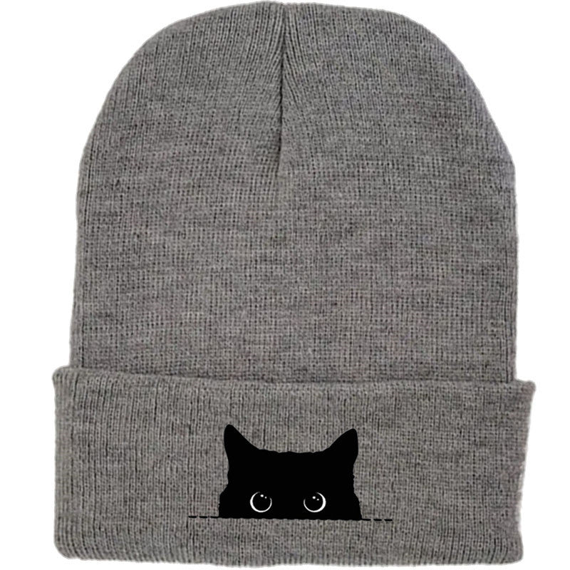 Comstylish Unisex Cartoon Black Cat Print Coldproof Knitted Hat