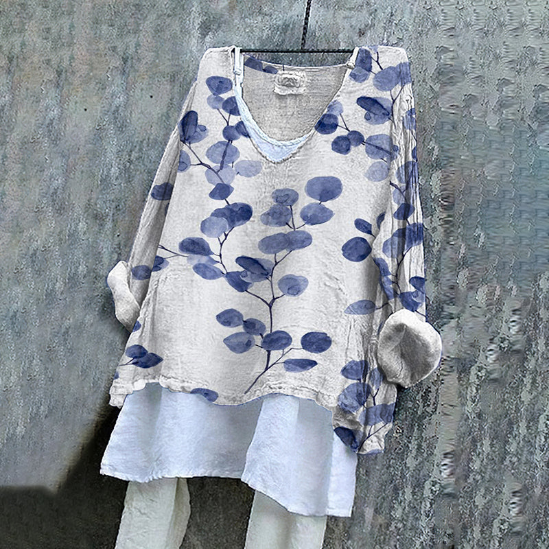 Comstylish Floral Print V-Neck Loose Blouse