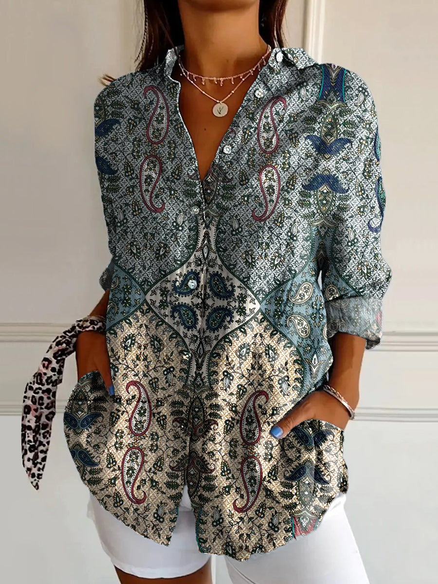 Women's Art Floral Hippie Print Long Sleeve Shirt