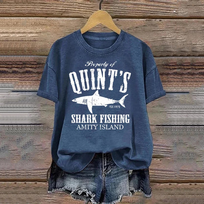 Comstylish Women's Quints Shark Fishing Art Print T-shirt