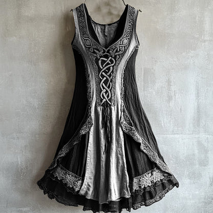 Viking Tribal Celtic Knot Lace Art Linen Tank Dress artswardrobe