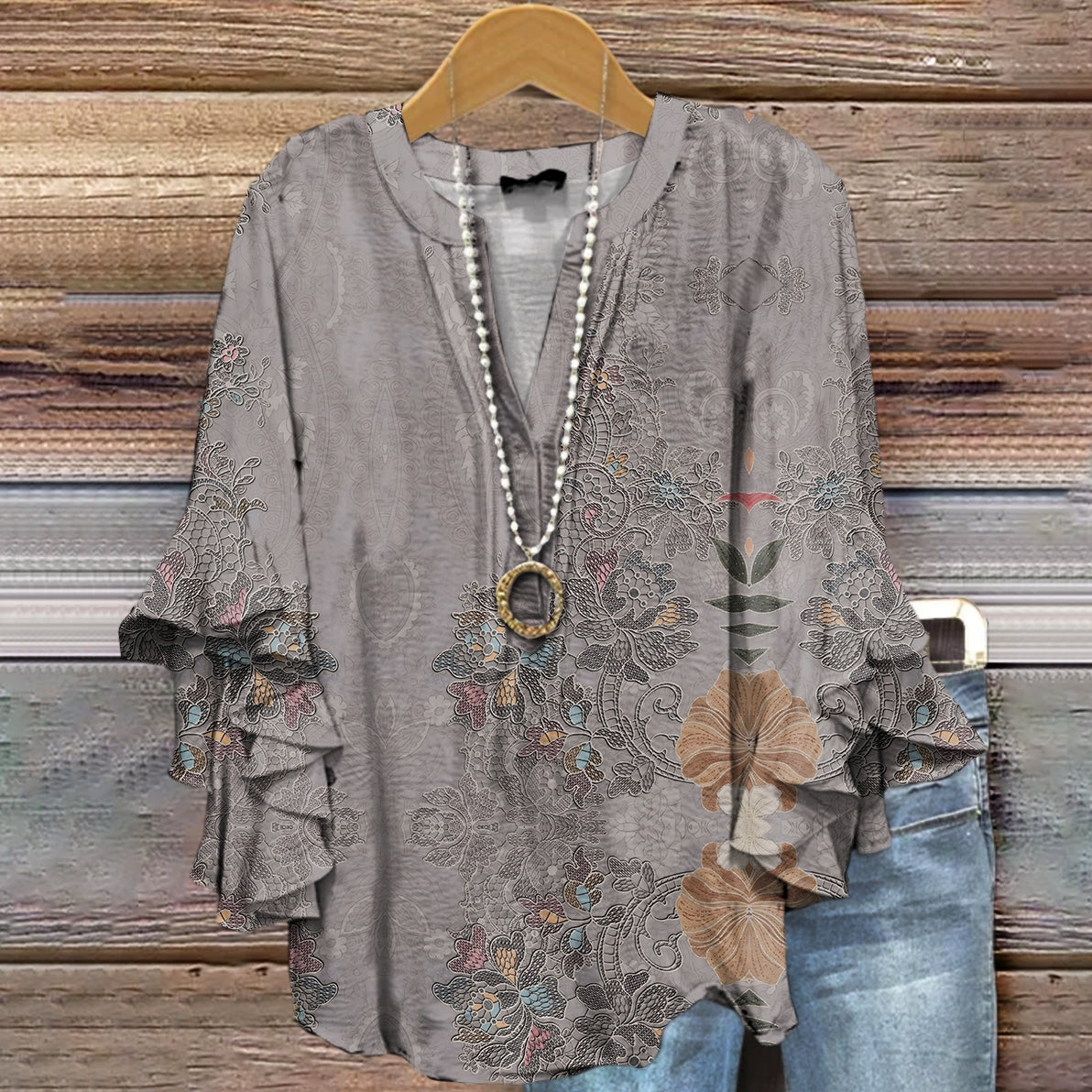 Women's Floral Pattern Art Print Cotton Linen Casual Shirt