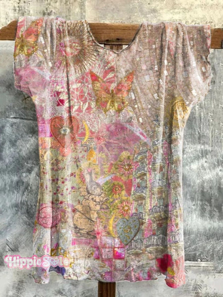 Women's Retro Hippie Print Classic T-shirt