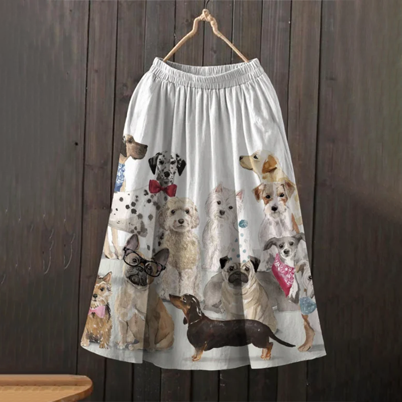 Comstylish Women's Dog Watercolor Art Print Skirt​