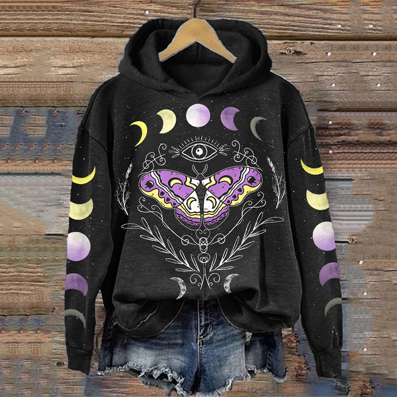 Non-binary Flag Mystical Moth Gradient Moon Phase Hoodie
