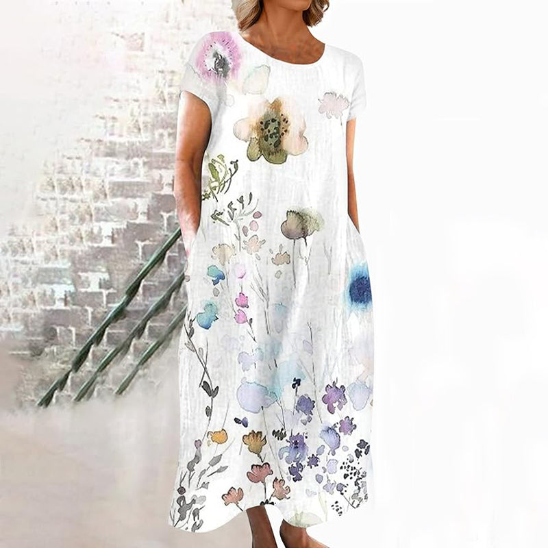 Comstylish Retro Floral Japanese Flowy Midi Dress