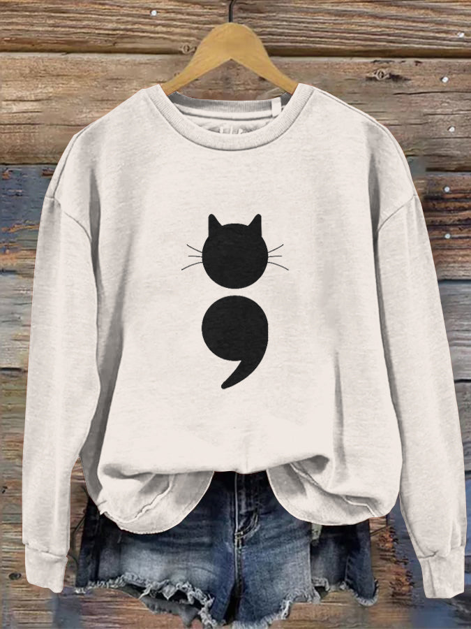Comstylish Women's Black Cat Abstract Art Painting Sweatshirt