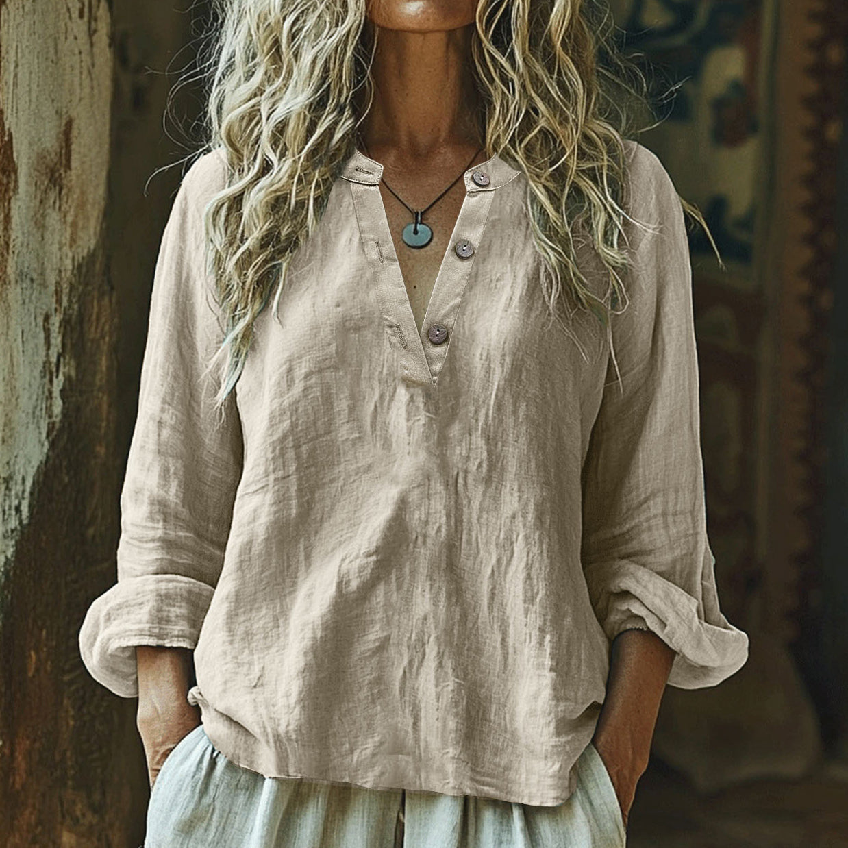 Vintage Elegant Art Linen Ruffle Shirt artswardrobe