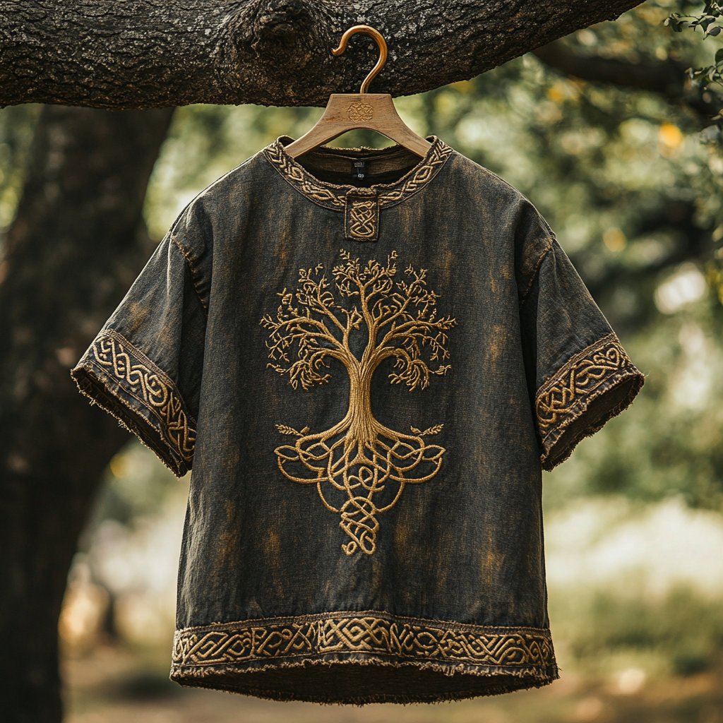 Men's Viking Life Of Tree Knot Vintage Linen T-shirt artswardrobe