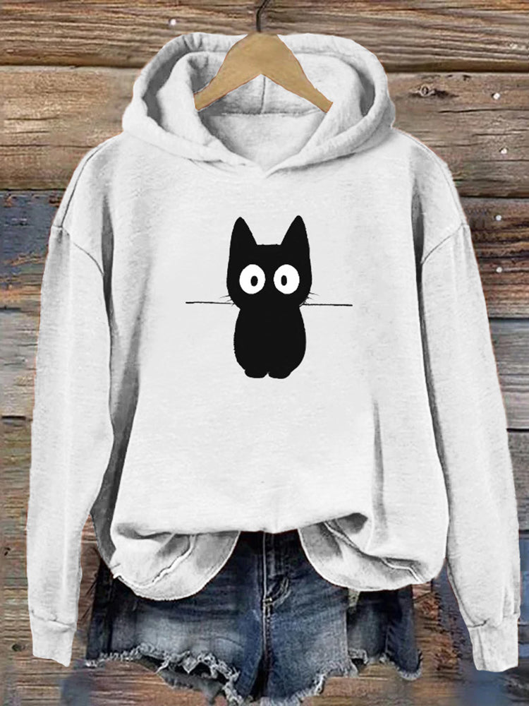 Comstylish Cute Kitten Holding A Wooden Stick, Funny Hooded Long-sleeved Sweatshirt
