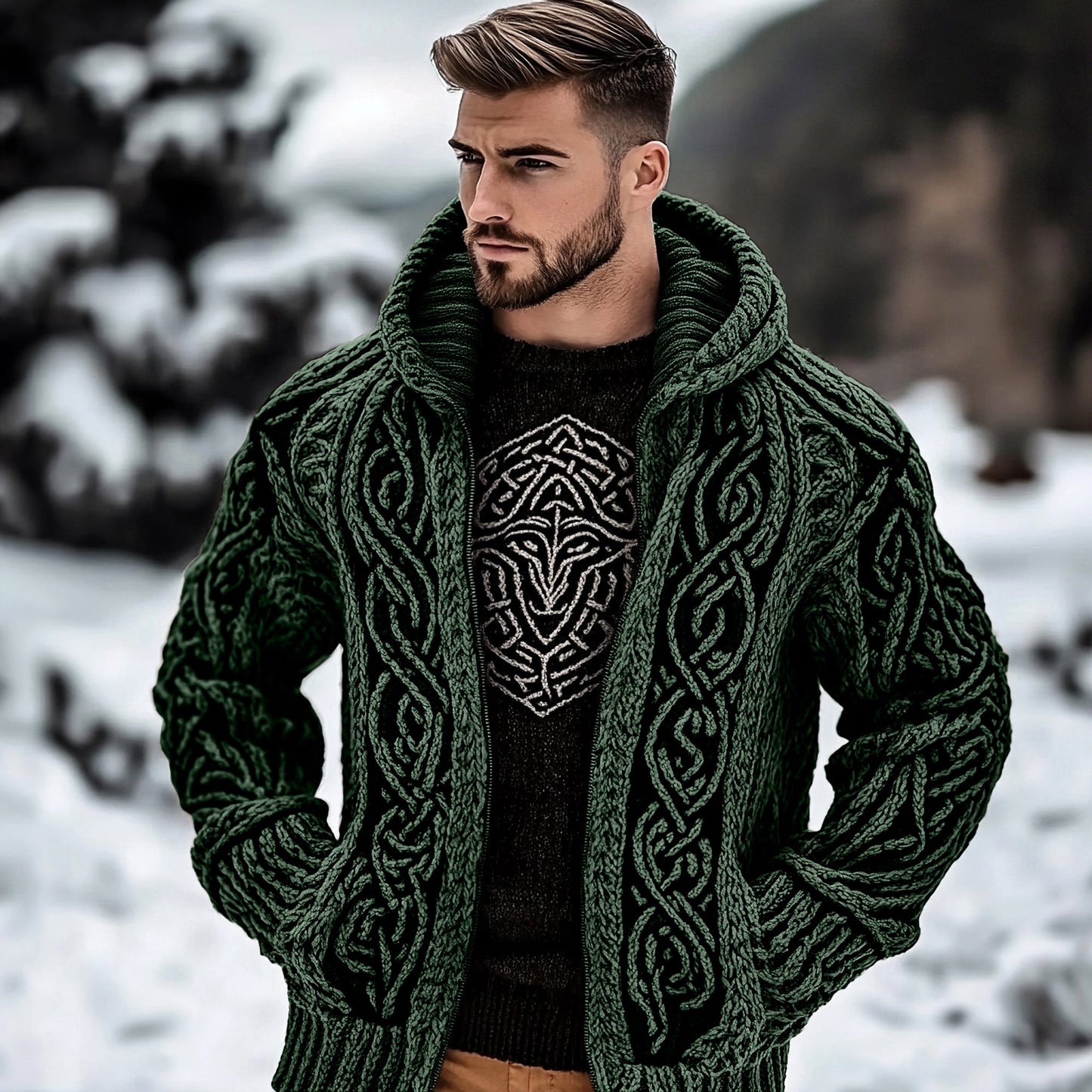 Men's Viking Kyle Style Extra Thick Hooded Zip-up Sweater artswardrobe