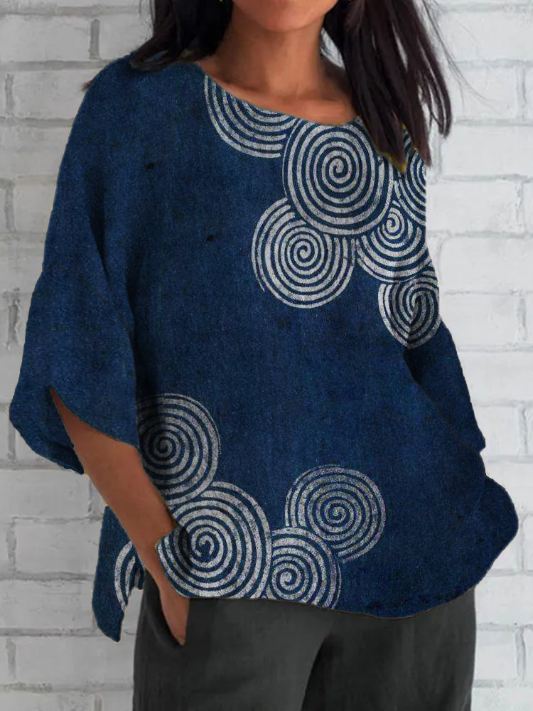 Comstylish Sea Waves Ripples Japanese Lino Art Linen Blend Tunic