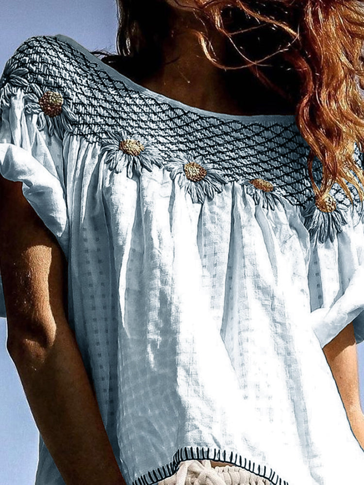 Vintage Sunflower Floral Art Cotton Linen Comfy Shirt artswardrobe