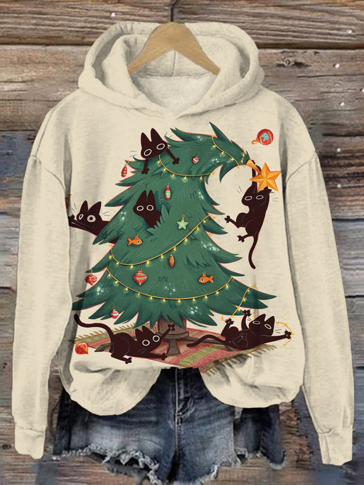 Cute Christmas Black Cats Pattern Cozy Hoodie elevenforest
