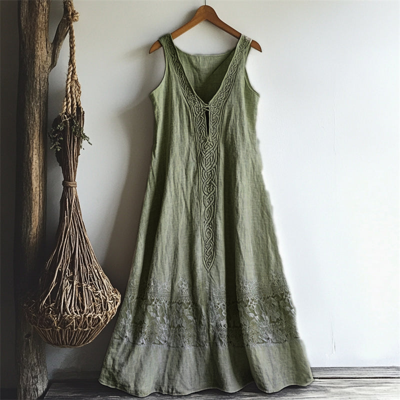 Vintage Celtic Knot Lace Patchwork Linen Tank Dress artswardrobe