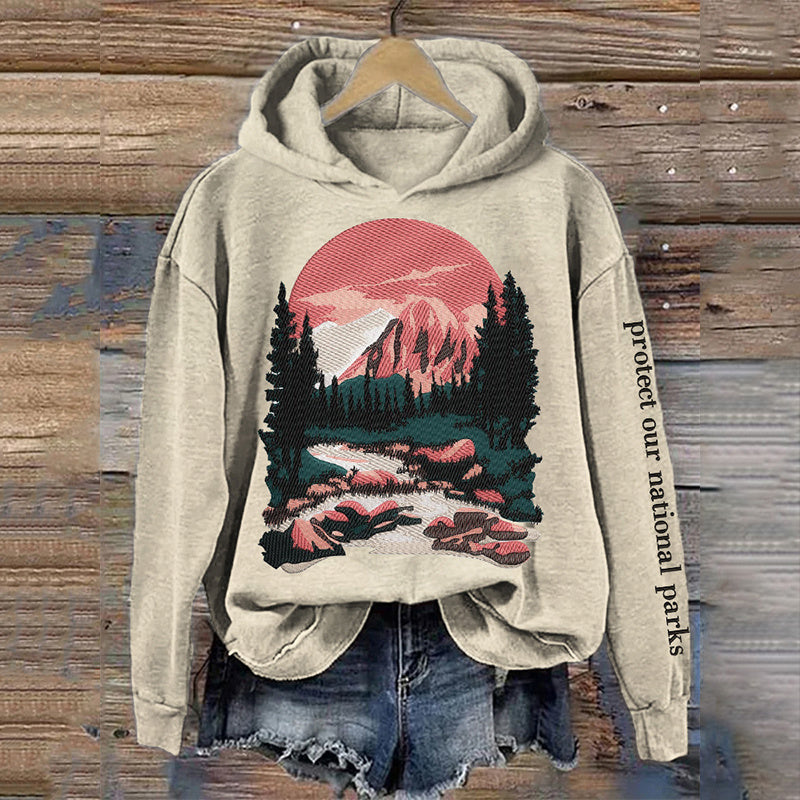 Comstylish Protect Our National Parks Embroidered Washed Cozy Hoodie