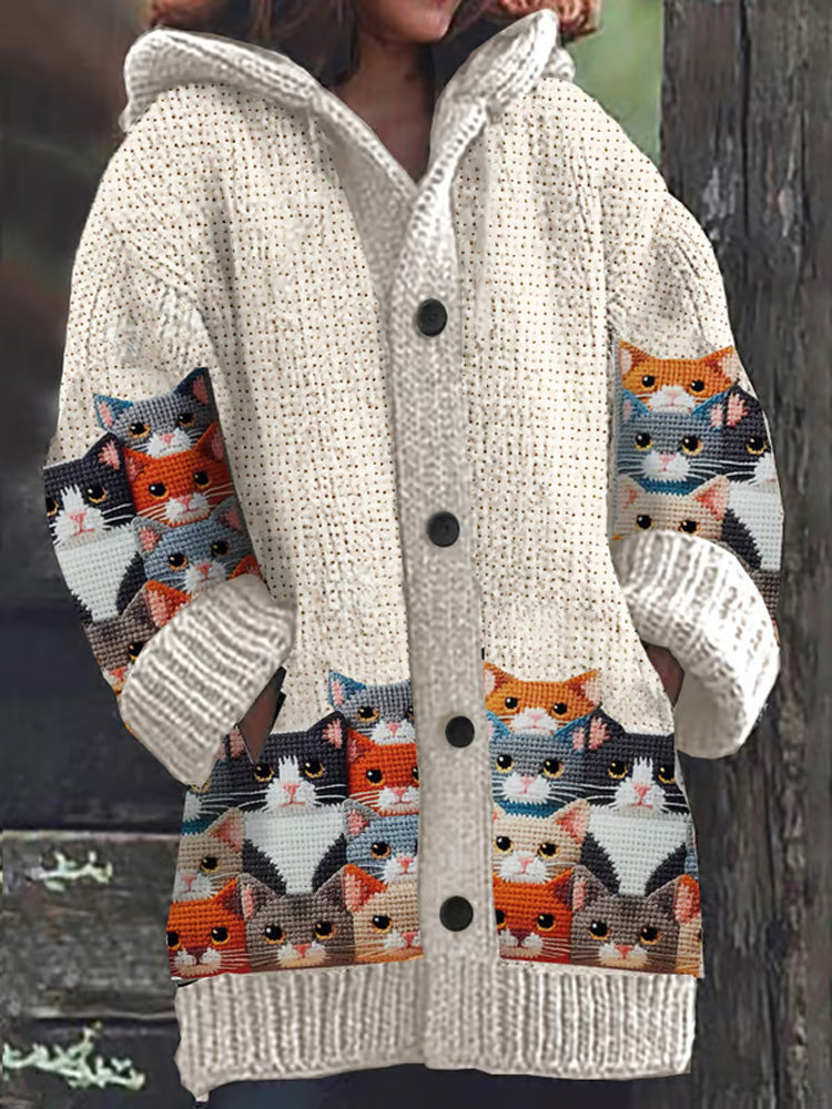 Comstylish Women's Retro Cat Print Sweater Jacket