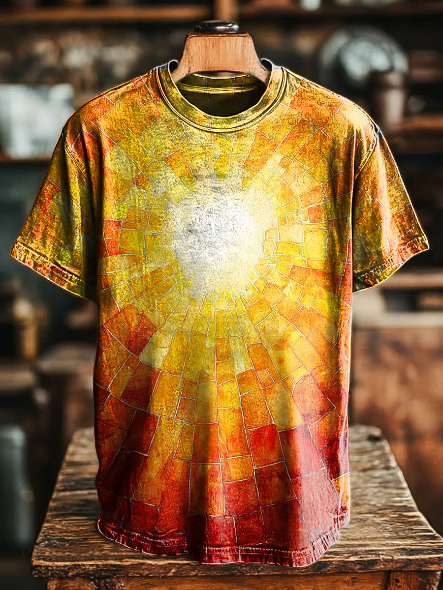 Retro Sunshine Sun blocky Vintage Art Print Casual T-shirt For Men And