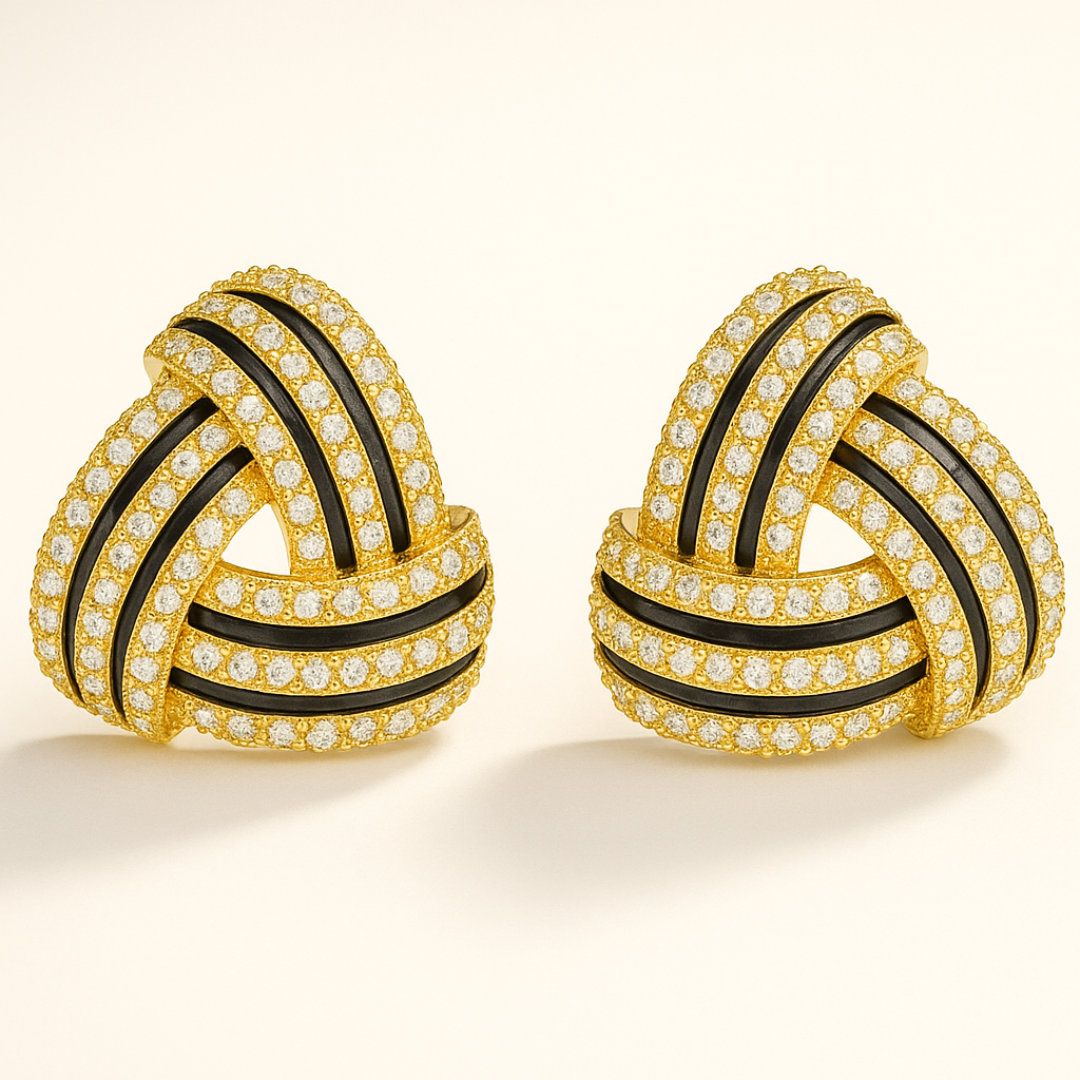 Black Enamel Knot Stud Earrings