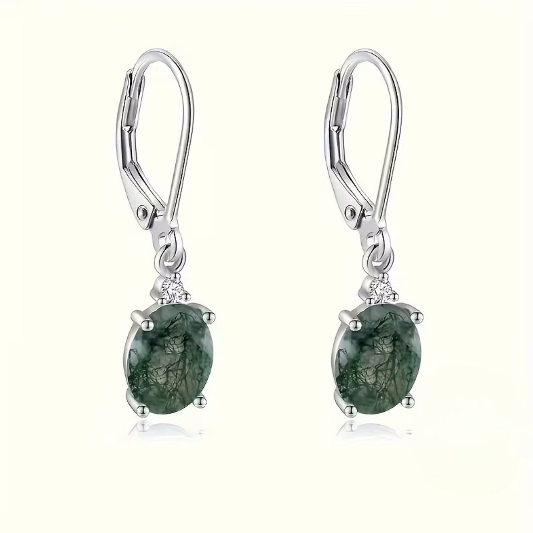 Moss Agate Rounded Earrings