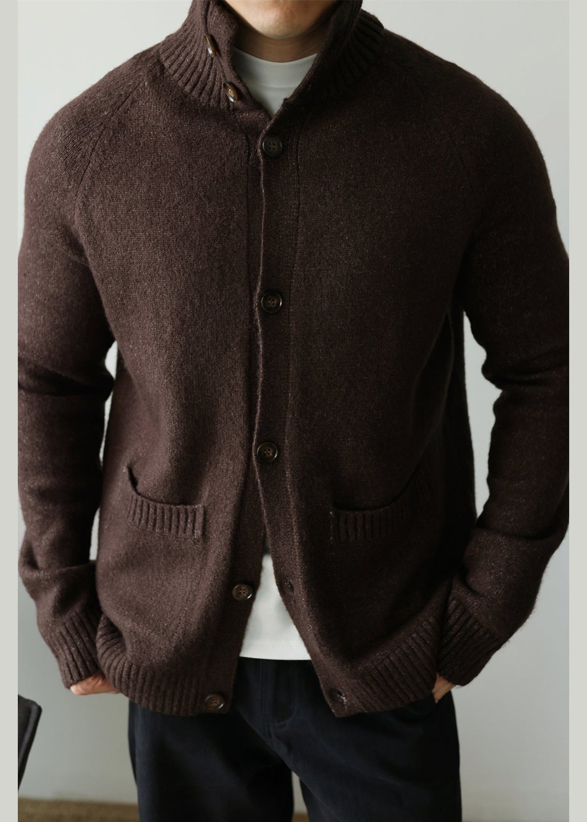 Coffee Pockets Cozy Cotton Knit Cardigan Peter Pan Collar