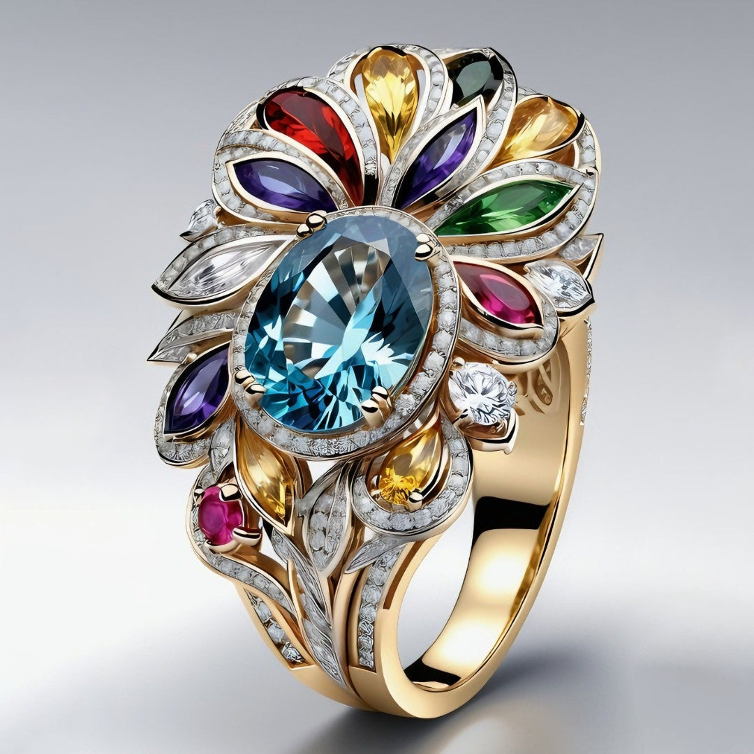 Exotic Colorful Crystal Flower Ring