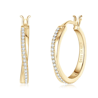 Zirconia Braided Hoop Gold Earrings