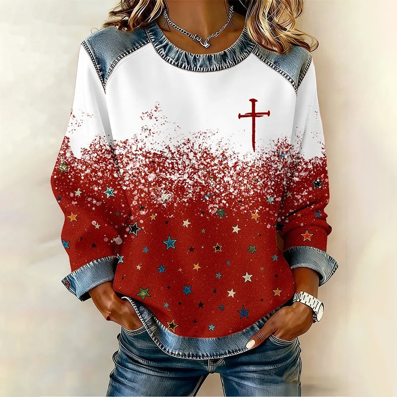 Comstylish Women's Christmas Faith Print Crew Neck Sweatshirt