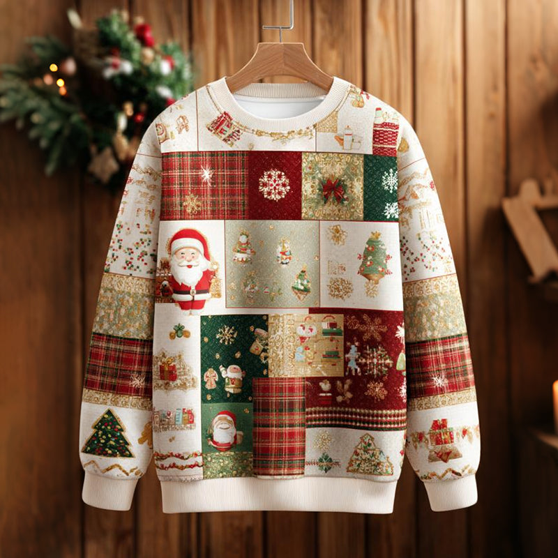 Comstylish Women's Christmas Patchwork Print Casual Hoodie