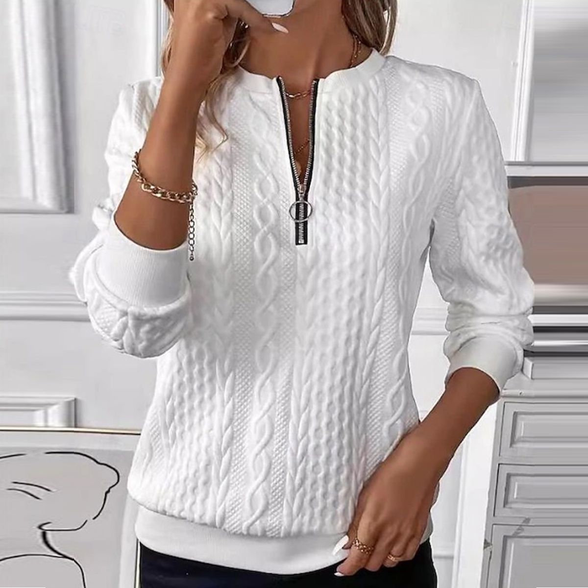 Odette® | Classic white long sleeve sweater for women
