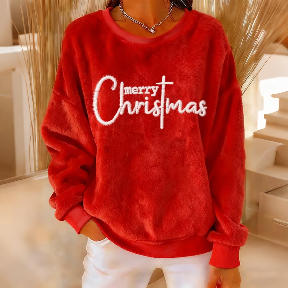 Comstylish Women's Merry Christmas Faith Pattern Casual Flannel Sweatshirt