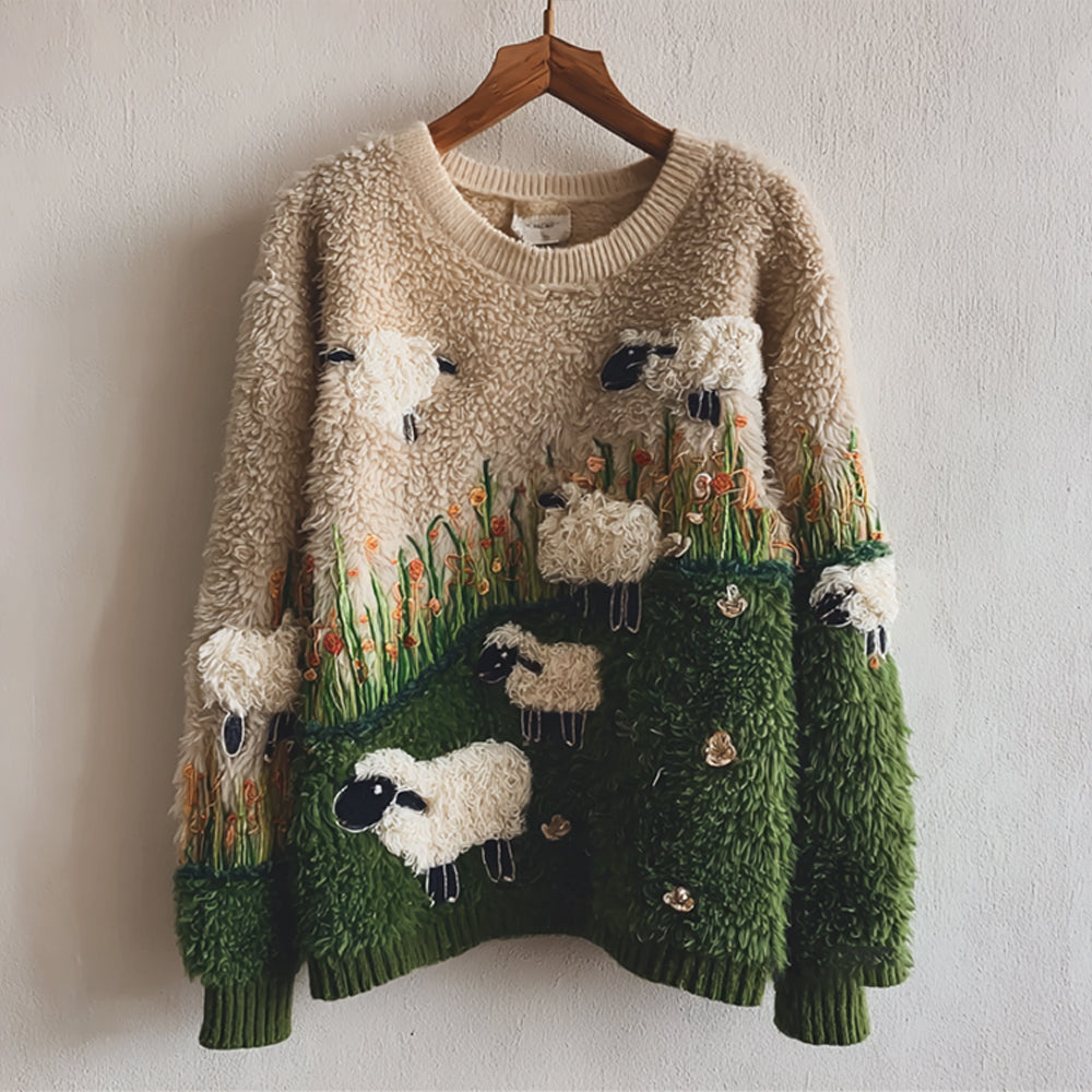 Comstylish A Group Of Walking Lambs Wearing Comfortable Round Neck Sweaters