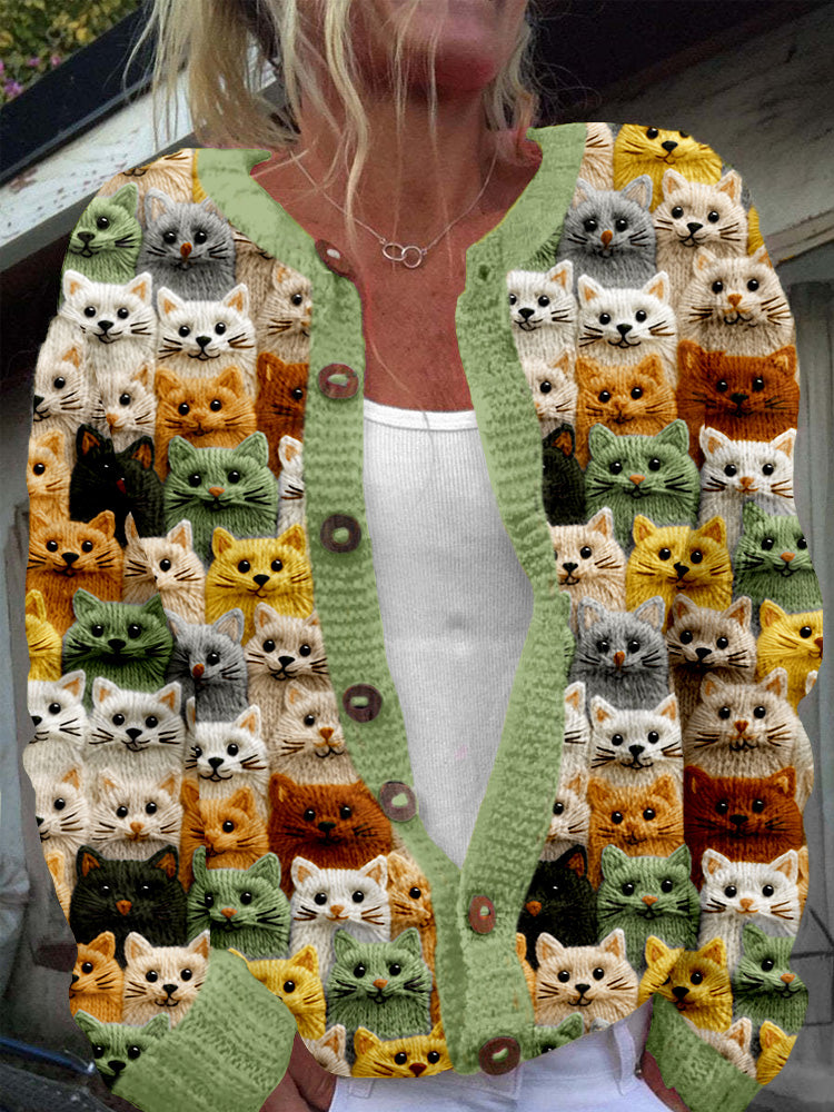 Colorful Cute Cats Embroidered Cozy Knit Cardigan elevenforest
