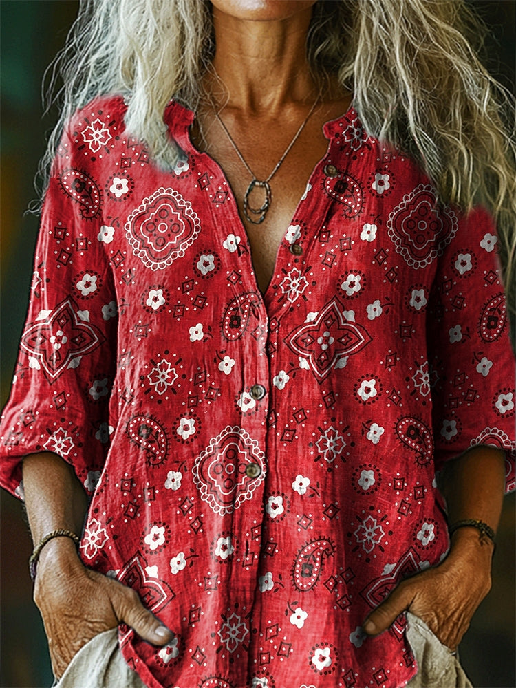 Women's Vintage Ethnic Floral Tattoo Pattern Art Print Linen Cotton Ca