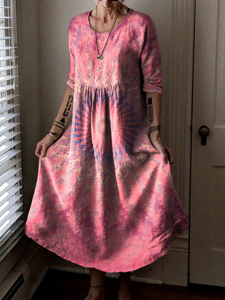 Women's Kaleidoscope Tie Dye Art Print Pocket Cotton Dress