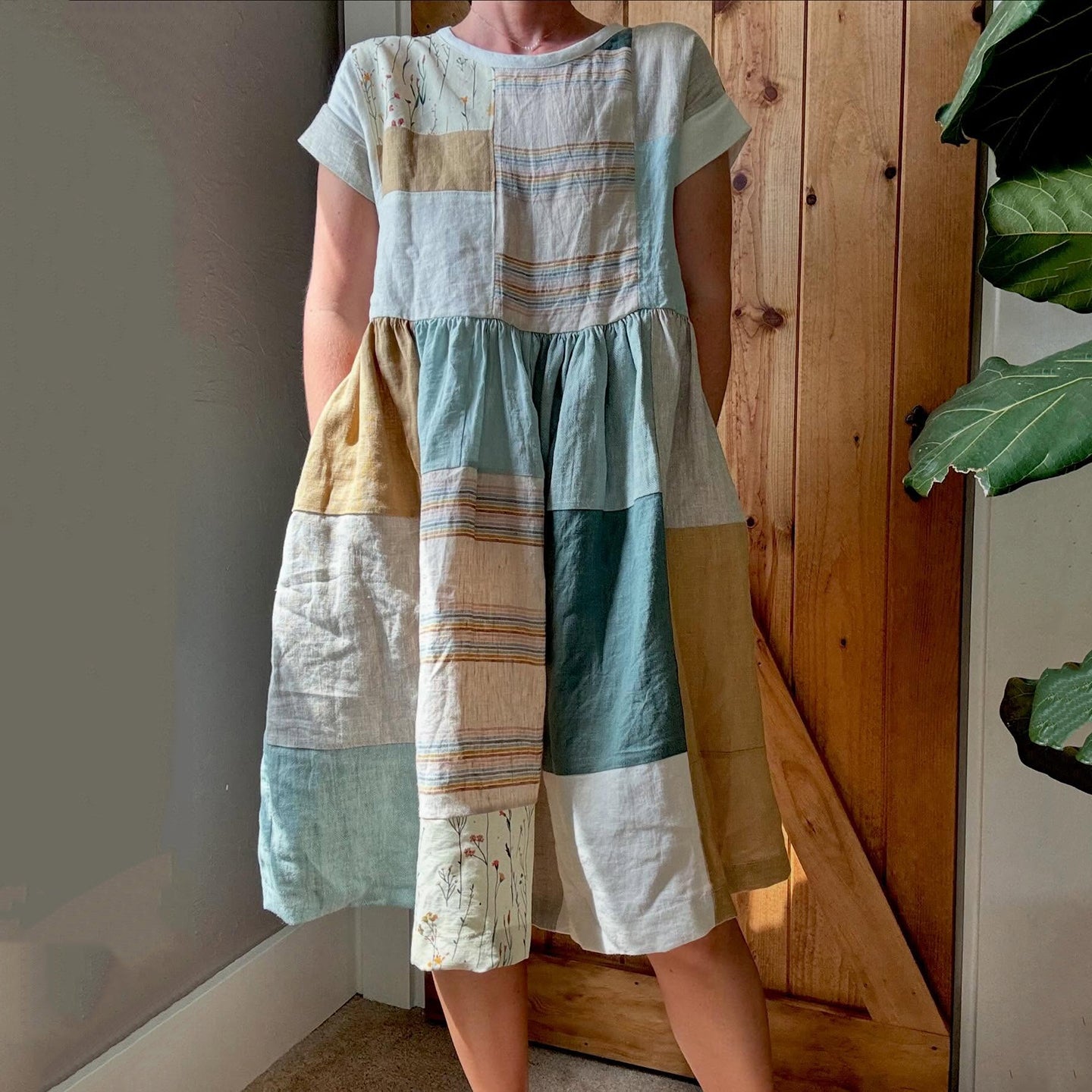 Comstylish Women’s Vintage Japanese Stripe Patchwork Art Midi Dress