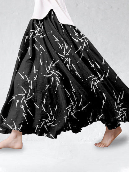 Comstylish Vintage Japanese Medaka Fish Art Linen Blend Flowy Wide Skirt