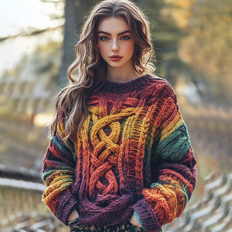 Women's Celtic Knot Art Knit Jacquard Crew Neck Sweater artswardrobe