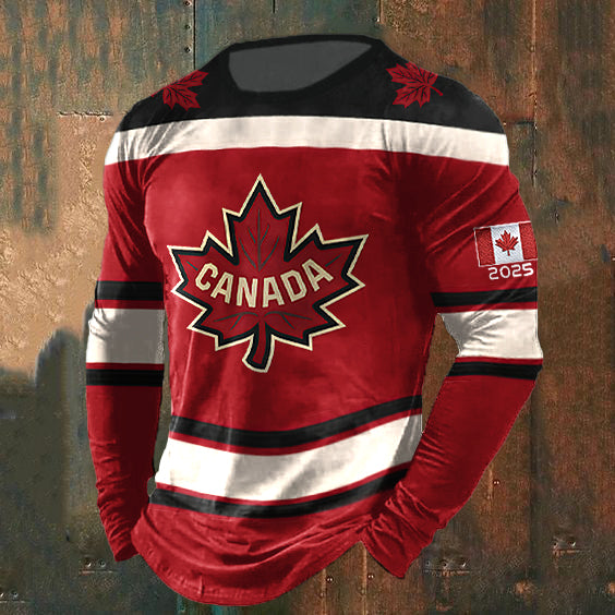 Men's Vintage 2025 Canadian Hockey Champions Print Long Sleeve T-shirt elevenforest