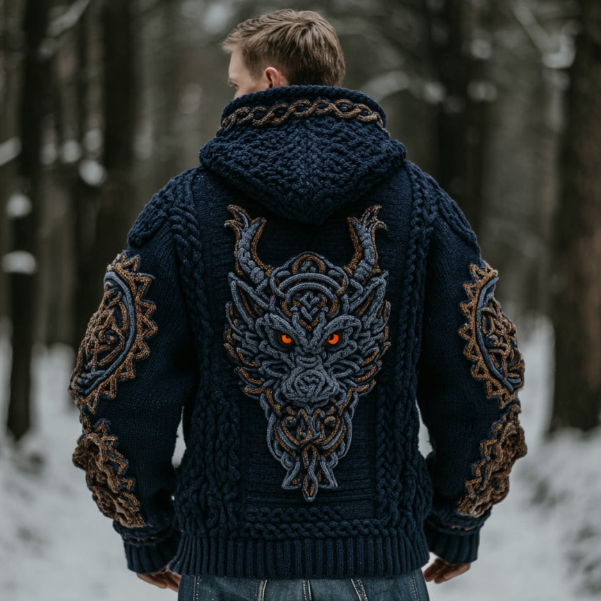 Men's Viking Dragon Style Celtic Thick Zip-up Hooded Sweater artswardrobe