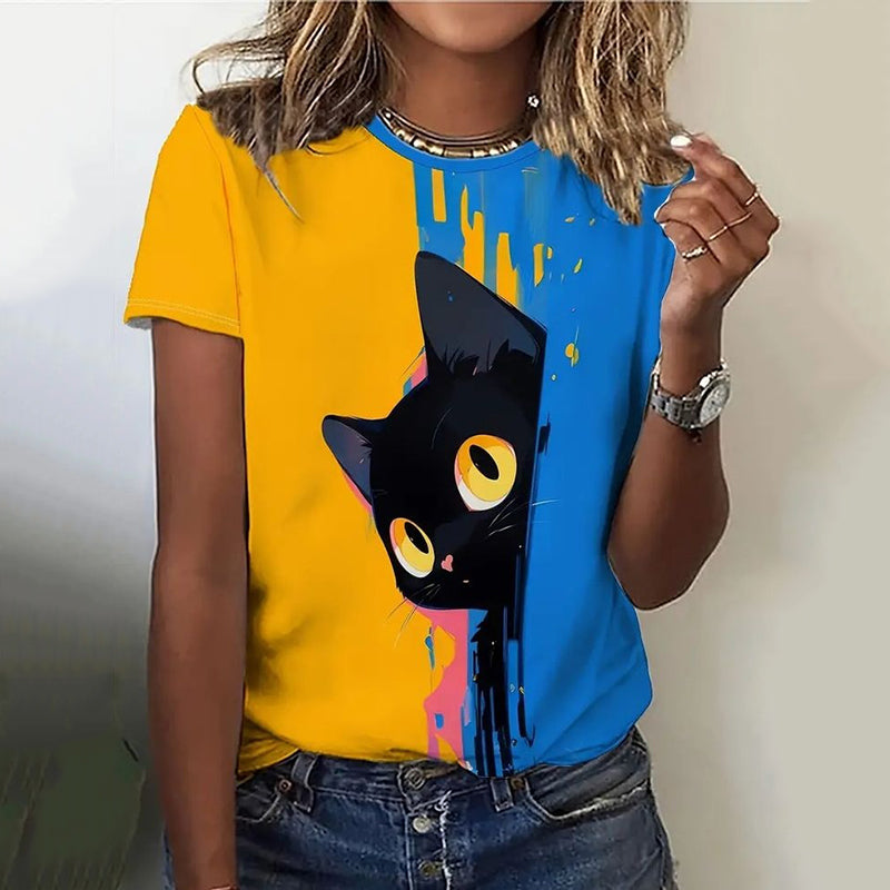 Women's Pop Art Shocking Cat Color T-shirt elevenforest
