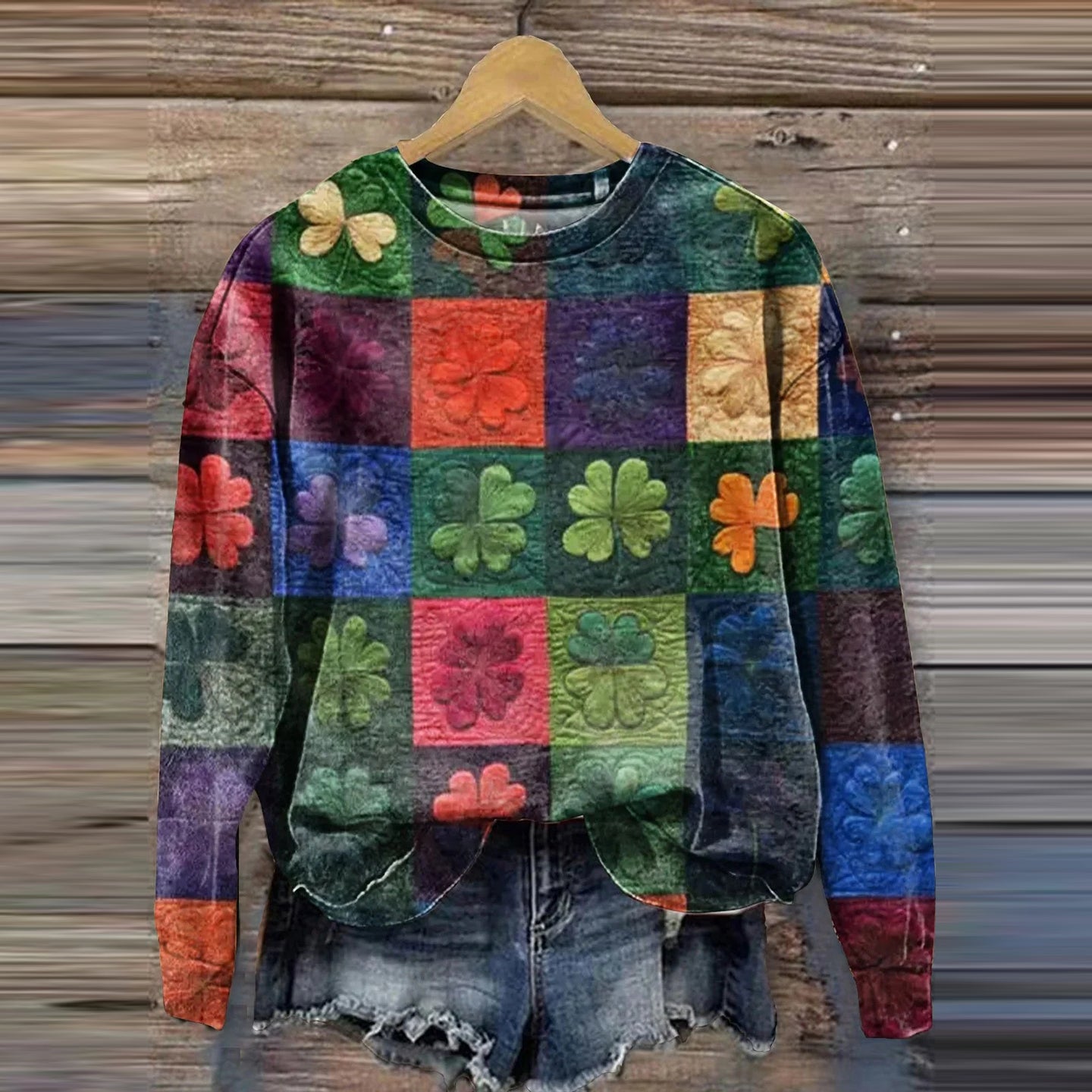 Comstylish St. Patrick's Shamrock Print Crew Neck Sweatshirt