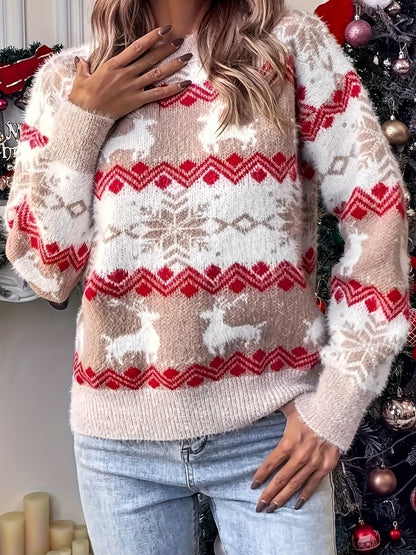 Cassandra® | Striped sweater with snowflake and reindeer print