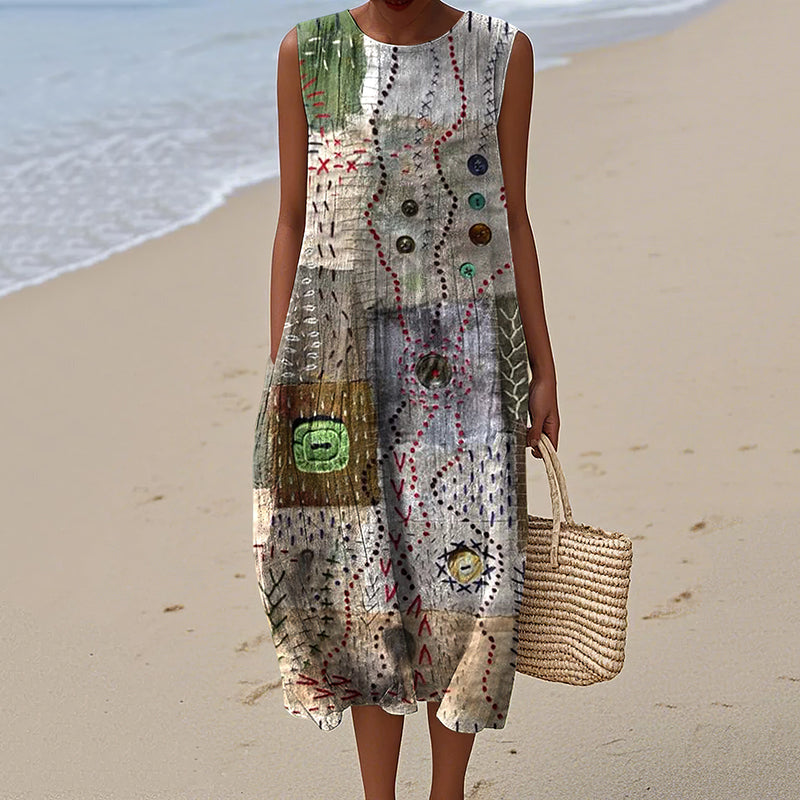 Vintage Loose Patchwork Art Linen Tank Dress artswardrobe