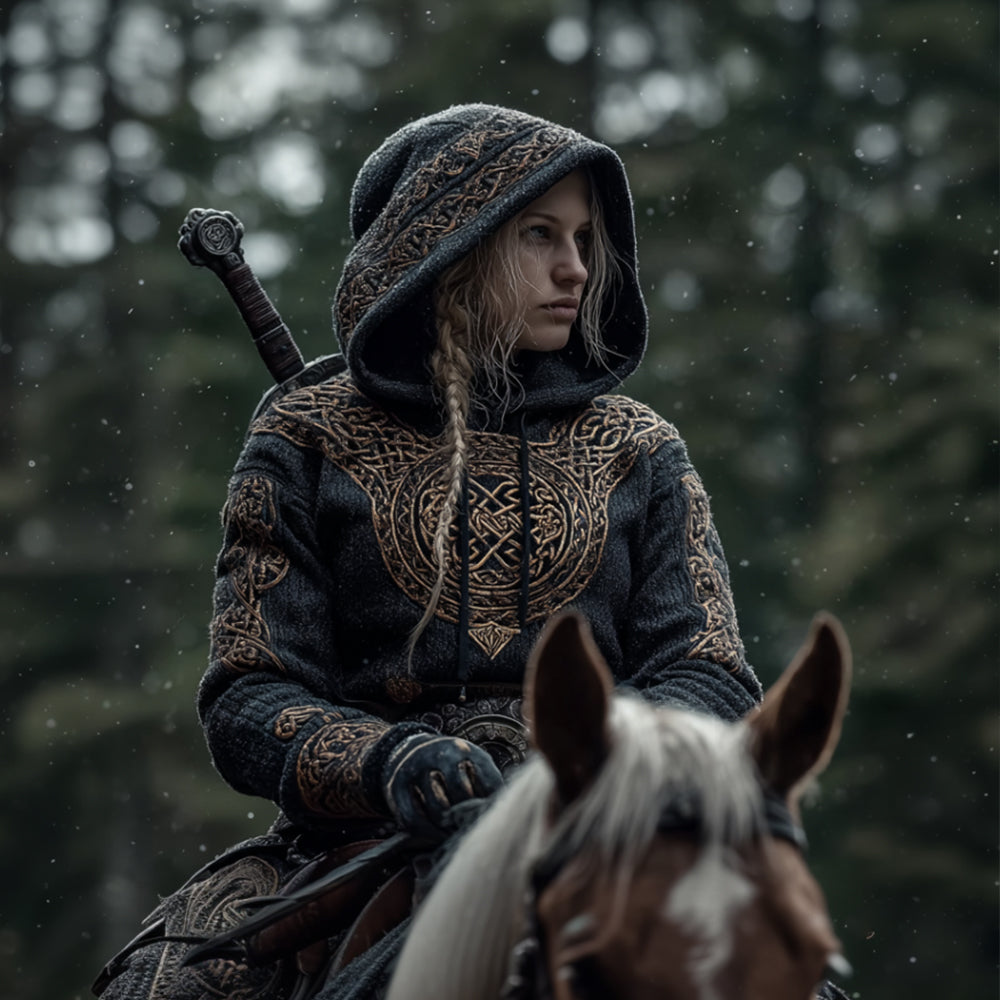 Women's Viking Style Celtic Knot Contrasting Hooded Sweater artswardrobe